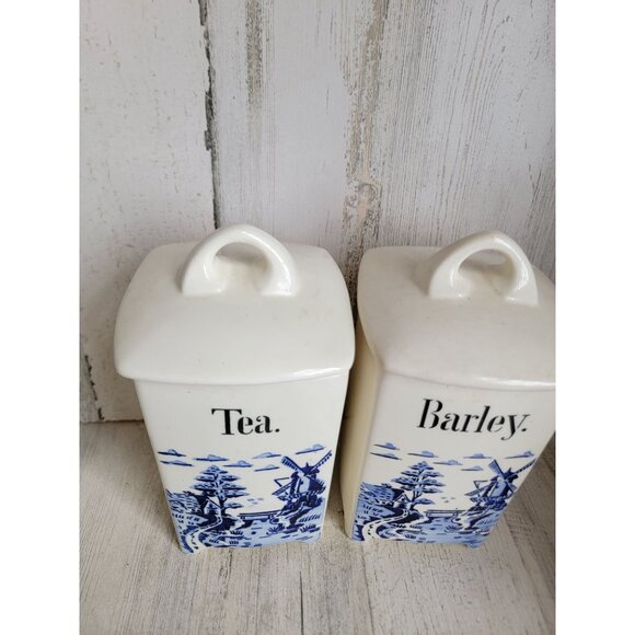 Vintage Germany tea barley jar container set Xmas decor windmill - Picture 4 of 9